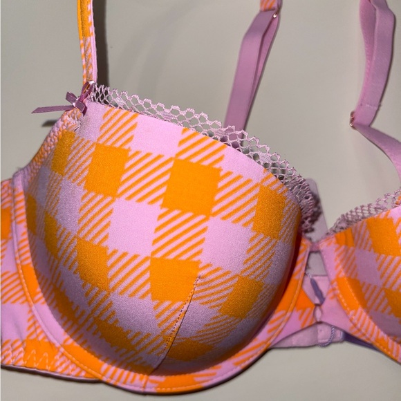 SAVAGE X Fenty Gingham Remix Low-Cut Balconette Bra SZ 36D Orange Pink NWT - Picture 6 of 6